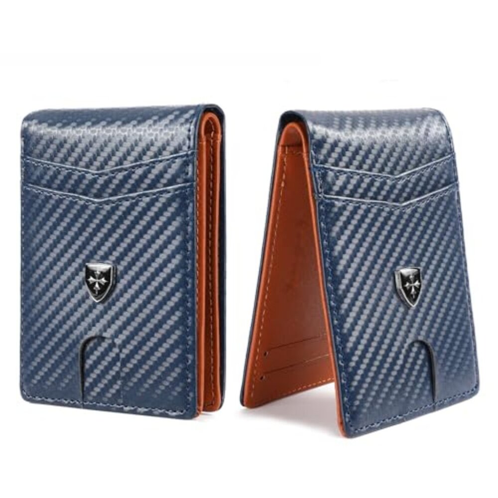 Mens Wallet Leather Credit Card Holder Slim Bifold RFID Blocking Front Pockets